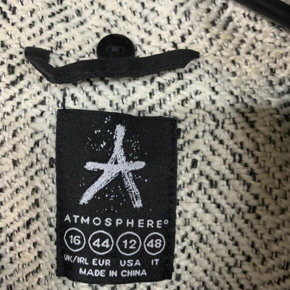 Atmosphere Womens 12 Pea Coat Black White Woolen Mid Length Faux Leather Sleeves - Picture 7 of 16